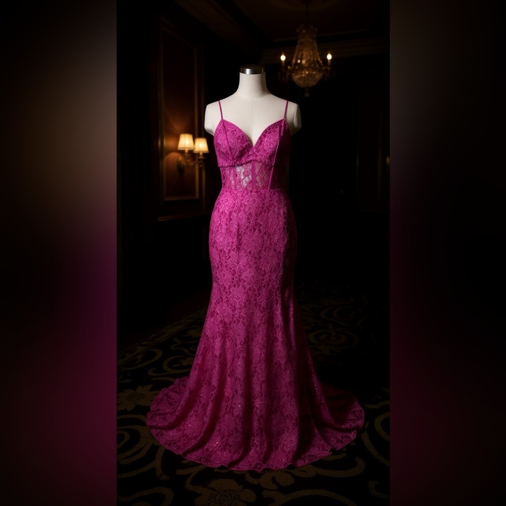 Morgan & Co. Vibrant Pink Lace Dress - Picture 3 of 9